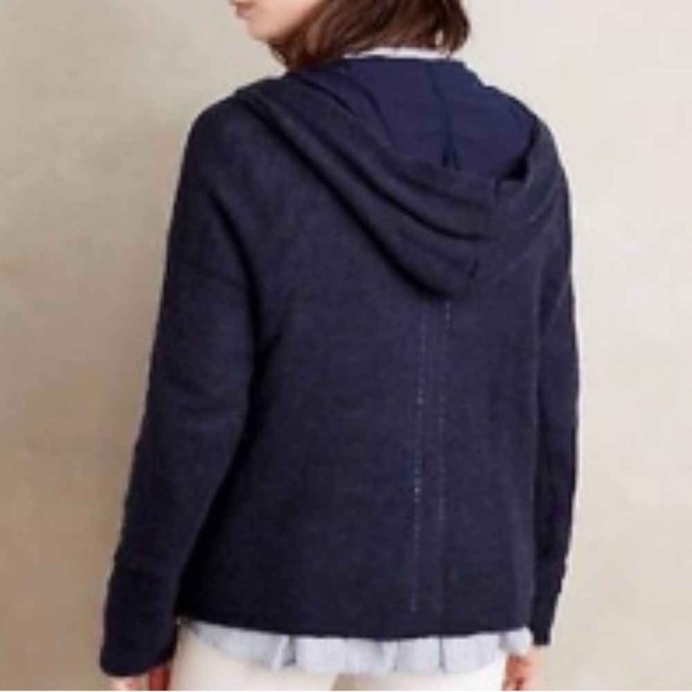 Anthropologie Moth Navy Blue Hooded Cardigan Sweater Single Snap Alpaca blend S - Picture 13 of 13